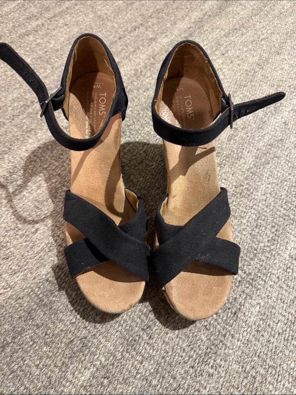 TOMS Black Crisscross Ankle-Strap Wedge Sandals